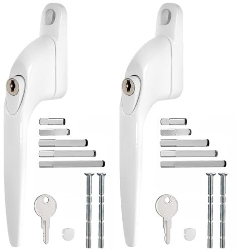 WODSTA UPVC Window Handle 2PCS Lockable Window Handle Aluminum White Window Handles for UPVC Windows with Key for 10/15/30/40/55mm|Multi Spindles|