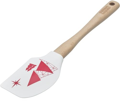 Original Kaiser Teigschaber mit Weihnachtsmotiv, 100% Silikon, Holzgriff, hitzebeständig, Silikonschaber, Teigschaber Weihnachten, weiß