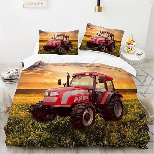 MAQUE Braun BettwäSche Set Traktor BettwäSche 135x200, WendebettwäSche und Kissenbezug 80x80, Weiche & Angenehme & Atmungsaktive Mikrofaser BettwäSche-Sets mit ReißVerschluss