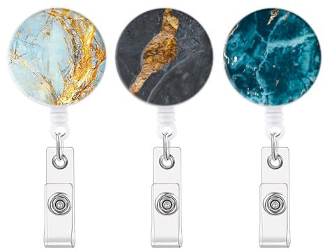 Amabro 560051_1_5ucy04SbN Marmor-Ausweishalter, robust, Clip mit Schlüsselanhänger, strapazierfähiges Nylonseil, doppelseitig bedruckt, Krokodilgürtel für Krankenschwestern