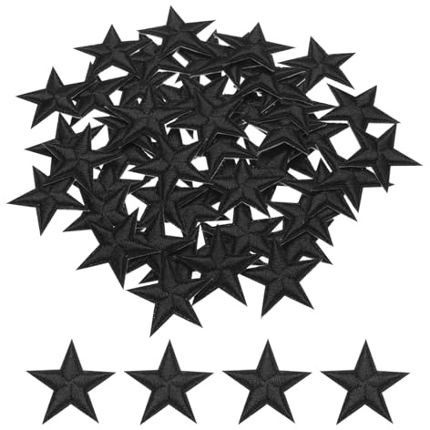 QUARKZMAN 50 Stück Sterne Flicken zum Aufbügeln, 2.9cm Patches zum Aufbügeln, Bestickte Aufnäher, Bügelbilder für Hut Kleidung Jeans Rucksäcke DIY Dekoration (Schwarz)