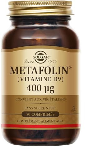 Solgar Metafolin - Vitamine B9-400 µg - Maternité - Vitamine essentielle Grossesse - Croissance des tissus maternels - Hautement disponible - Complément Alimentaire - Flacon de 50 comprimés