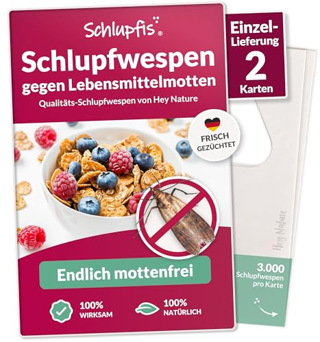 Hey Nature Schlupfwespen gegen Lebensmittelmotten - 2 Karten Einzelkauf | Effektiv & natürlich Lebensmittel Motten bekämpfen | 3.000 Nützlinge pro Karte | Zucht & Beratung aus Deutschland