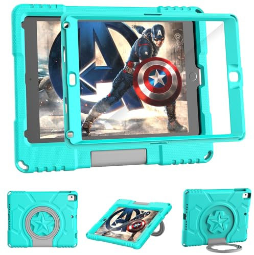 Funda Niños para iPad 9.7'' 6.ª/5.ª Gen 2018/2017, TrendGate Funda iPad Air 2 Ligera, A Prueba de Golpes, con Protector de Pantalla Incorporado y Soporte con Asa para iPad Air 1/Air 2/Pro 9,7,Turquesa