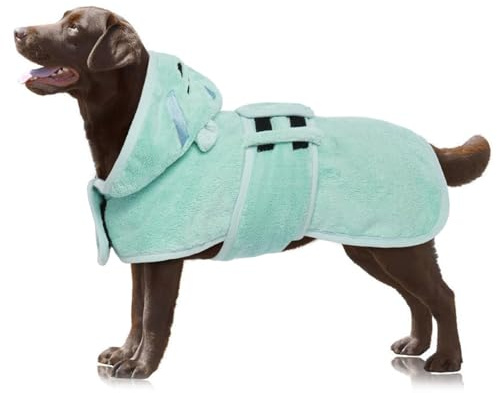 OUOBOB Hundetrockenmantel L Grün | Mikrofaser Schnelltrocknungsmantel für Hunde | Verstellbare Bauchgurte | Ideal für mittelgroße Hunde wie Französische Bulldoggen & Boston