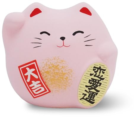 COTONOHA Banko Ware Maneki Neko – kleine Glückskatze Figur für Glück, hergestellt in Japan, 5,6 cm, Rosa