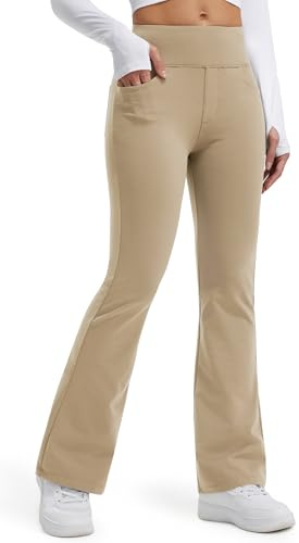 Libin Legging Thermique Femme Polaire Pantalon | évasé pour Imperméable Taille Haute Femme Pantalon de Randonnée Sport d'hiver Yoga Bootcut Pantalon avec Poches