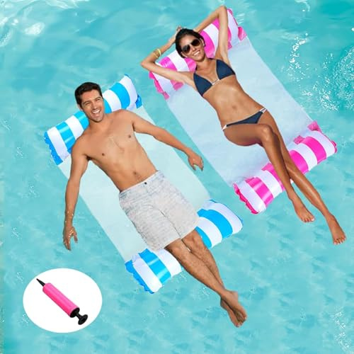 Enjoy Pool Float Water Hammock 2 Pack Inflatable Swimming Pool Float Hammock for Adults, 4-in-1Multi-Purpose Water Floating Rafts for Pool Lake Beach