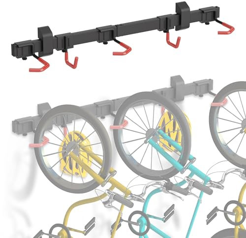 Mimoke Support mural vertical pour vélo, convient pour tous les vélos, crochets réglables, solution d'organisation pour la maison et le garage (pour 3 vélos, 2 crochets pour casque)