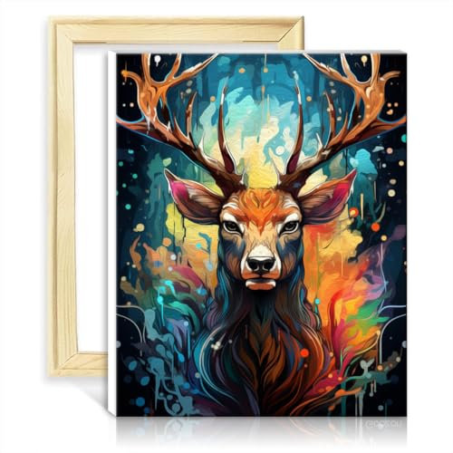 LiHEQING Ölgemälde Hirsch Leinwand DIY digitales Ölgemälde Erwachsene mit Pinsel und Acryl Zahlen Malerei Wandkunst kein Rahmen (50x65cm)