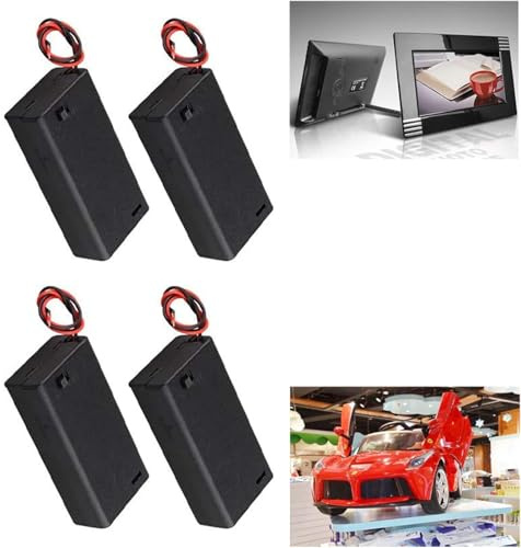 4 stycken 2 x 1,5 V 3 V AA plast batterihållare med fodral, anslutningskabel och på/av-brytare, 2 x Mignon AA, AA batterihållare
