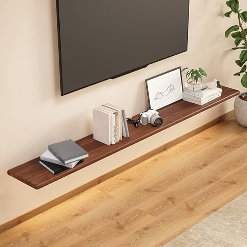 TV Board Hängend aus Massivholz TV Lowboard hängend Holz Fernsehtisch Fernsehregal TV-Bank Unter dem Fernseher Hängender Couchtisch,Walnut,24×140cm(10×55in)