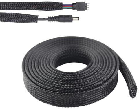 MSLSOZ 10 m Cable Sleeve, Diameter 13 mm (15-29 mm), Black Cable Hose, Cable Protection, Fabric Hose, PET Insulation, Stretchy Braided Cable Hose