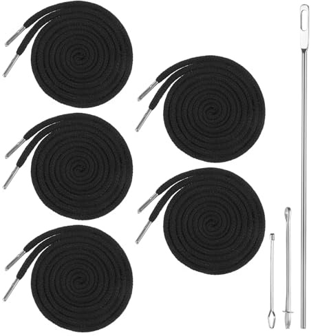 Ptwola 5PCS Drawstring Cord 51 Inch Replacement Draw Strings with 3 Style Easy Threaders Hoodie Hood Cord Waist String for Shorts Pants Jackets Coats Bag Sweatpants Sweatshirt