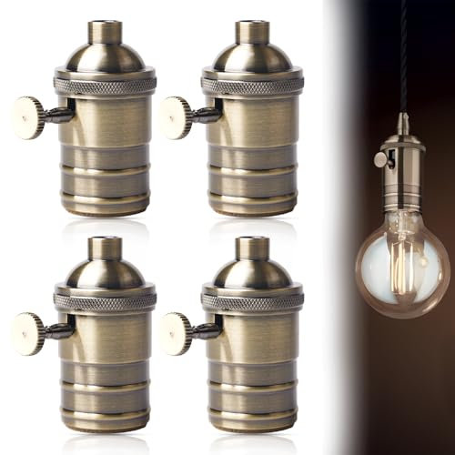 WIYETY Porta-lampada in alluminio vintage, 4 pezzi, 220 V, E27, bronzo, interruttore girevole, adattatore soffitto, LED, decorazione retrò