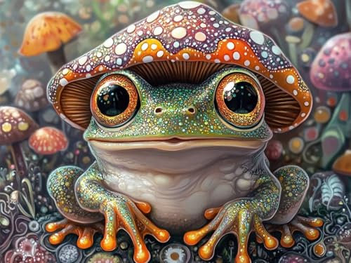 Paint by Numbers for Adults mushroom, frog Painting by Numbers for Adults with Frame 23.6X31.4INCH Canvas Large, DIY Paint by Numbers Craft Kits for Adults UK, Home Room Wall Decor, Size 60X80CM