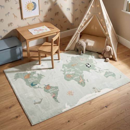 Little Olly Kinderteppich - Globe Mint - 120x170 cm | Sonstige - Krabbeldecke - Spielmatte - Kinderzimmer, Babyzimmer - Jungen - Mädchen
