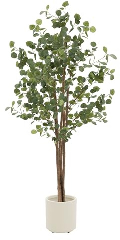 ML-Design Eucalipto Artificial 180cm Decorativo, Planta Grande Falsa Tronco de Madera Natural Hojas y Maceta de Plástico, Interior y Exterior, Árbol Ornamental Realista para Salón Oficina o Recepción