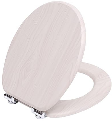 TODOT Abattant WC avec Frein de Chute Silencieux, Siège de Toilette en MDF Imitation Bois Naturel, Charnières Inox/Zinc Ajustables, Compatible Cuvette O, Capacité jusqu'à 175 kg (Natural Wood)