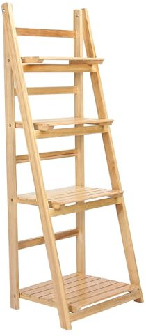 Supporto Organizzativo in Legno a 4 Strati, Scala a Ripiani Scaffale Espositore Libreria per la Casa Vasi da Fiori Pieghevoli Scaletta di Stoccaggio Pieghevole Scaffale per