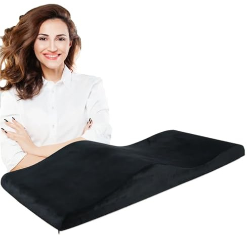 LUKYWANG Matelas en Mousse à mémoire de Forme pour Salon de Beauté, Matelas Incurvé pour Cils, Noir, 180x60x18/13cm, Velours, Lavable, Confort