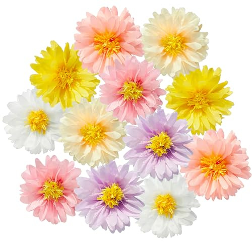 Fleurs en Papier,Boule Papier Decoration Fleur Decoration pour Garden Party,Décorations D'anniversaire ,Mariage,Suspendre Crépon Couleurs Vives Marguerite,12 Pièces