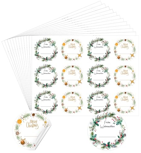 Weihnachtsaufkleber zum Beschriften, 240 Stück Frohe Selbstklebend Aufkleber Weihnachten,5cm Rund Weihnachten Sticker, Weihnachtsetiketten für Geschenktüten Geschenkaufkleber