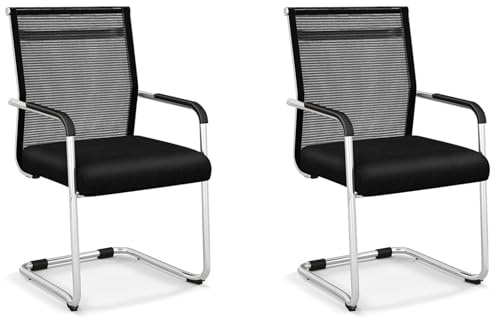 COSTWAY Set of 2/4 Stackable Reception Chairs, Mid Back Mesh Guest Chairs with Sled Base, Conference Armchairs Executive Computer Desk Chair for Home Office (2 PCS)