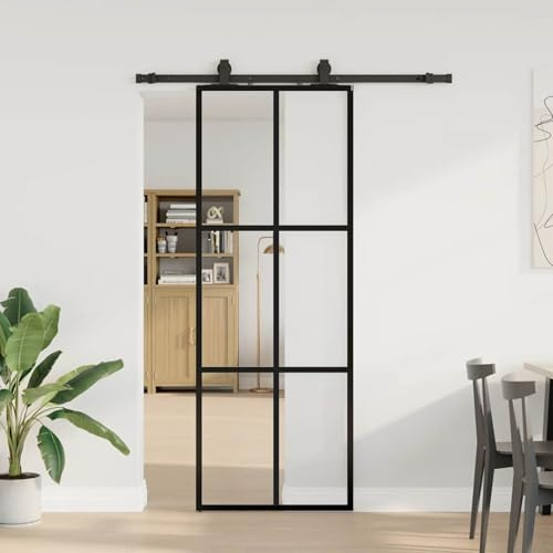 Tidyard Puerta corredera con herraje, color negro, 76 x 205 cm, cristal ESG, puertas correderas interiores para tabiques, puertas de salón, lofts restaurantes, viviendas, diseño industrial, 3375902
