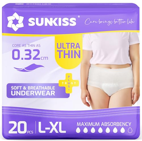 SUNKISS Inkontinenzhosen für Frauen, Ultra Dünn & Schnell Absorbierende Windelhosen für Erwachsene, Einweg Wochenbett Höschen, Größe L/XL, 20 Stück 1er Pack