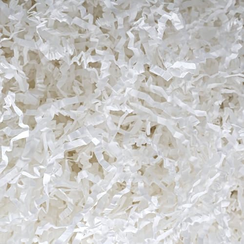 Crinkle Cut Paper 7oz Shredded Packing Grass Cushion Paper for Gift Baskets Christmas Wedding Birthday Bridesmaid Engagement Craft Gift boxes Stuffing Bags Filler (White)