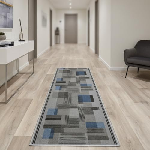 Alfombra Mosaico para Cocina y Pasillo – Antimanchas, Duradera y de Fácil Mantenimiento – Colores Marrón y Gris– Varios Tamaños (Mosaico Gris 67x40 cm)