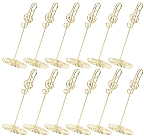 Hemobllo 12 pièces Lot de Porte-Cartes Musical Note Dorés Support Numéro de Table Stable et Compact Clip Mémo Polyvalent pour Mariage Bureau et Décoration