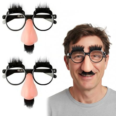 YUVKIN 2 Pcs Gläser Lustige Brillen Prank Tool mit Große Nase, Augenbraue und Schnurrbart Party Favor