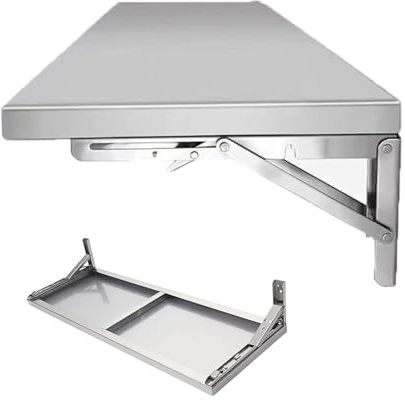 Utrymmesbesparande väggmonterad hopfällbar hylla rostfritt stål flytande bord kompakt droppblad förvaringsskrivbord för kök och små utrymmen (70 x 50 cm/27,6 x 20 tum)