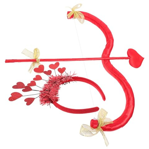 BESTYASH Valentinstag Kostüm Zubehör Satz Bogen und Pfeil Satz mit Herz Stirnband Robustes Cosplay Accessoire für Damen Party und Fotoshooting Requisite