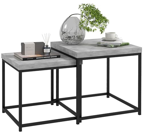 HOMCOM Coffee Table Set of 2 3.5cm Thick Tabletop Steel Frame, Grey