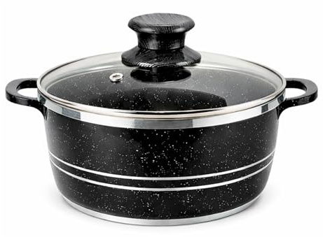 Everypan Speckled Granite-Effect Non-Stick Stock Pot, Induction Hob Deep Casserole Cookware with Tempered Glass Lid, Dishwasher Safe Cooking Pot (28cm, 6.1L)