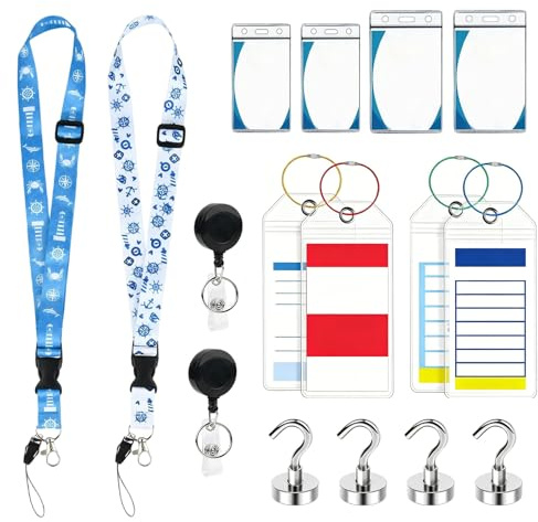 14PCS Kreuzfahrt Zubehör Set mit 4 Kofferanhänger für Kreuzfahrten, 4 Magnetischen Haken, 4 PVC Gepäckanhängern & 2 Ausziehbaren Schlüsselbändern, Kreuzfahrt Must Have für Reise & Kabine