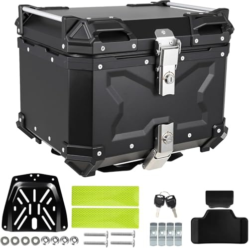 CuteHairy 55L Aluminium Waterproof Motorcycle Top Case – Rear Tour Box with Anti-Theft Lock, Helmet Storage for Scooter & Motorbike –Black