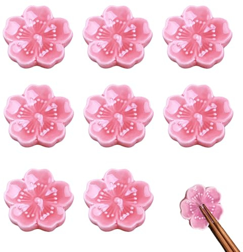 8 Piezas Soporte Para Palillos, Soporte Para Palillos De Cerámica, Palillos De Cerámica Soporte, Para Cucharas, Tenedores y Soportes; Accesorios De Cocina Para Restaurantes y El Hogar, Rosa