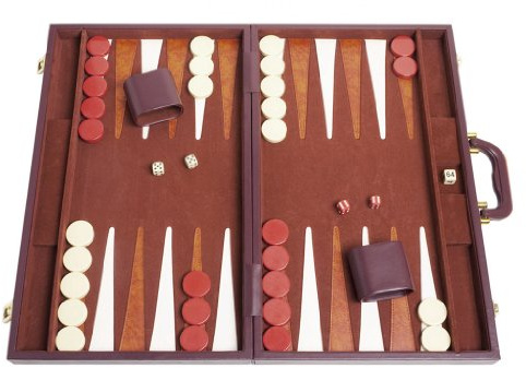 21-inch Backgammon Set - Brown Board and Playing Surface - White and Light Brown Points