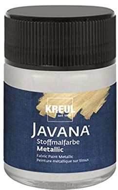KREUL 92446 - Javana Stoffmalfarbe für helle und dunkle Textilien, 50 ml Glas, Metallic Silber, cremig brillante Farbe mit Metallic - Effekt und pastosem Charakter