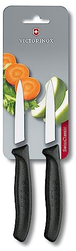 Victorinox Swiss Classic Set de couteaux à éplucher et à légumes, 2 pièces, Lame lisse ultra-tranchante pour des coupes précises, 8 cm, Acier inoxydable, Noir