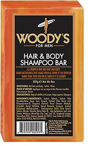 Woody's Men's 2-in-1 Hair & Body Shampoo Bar, Rich, Thick Lather Formula, Conditions, Nourishes, Moisturizes, for All Skin Types, 8 Oz