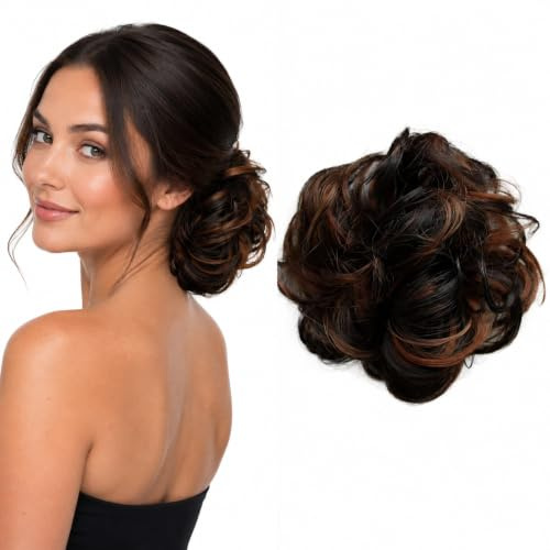 CAISHA Haarteil Haargummi Dutt Gewellt Messy DM15cm Braun Mix G39A