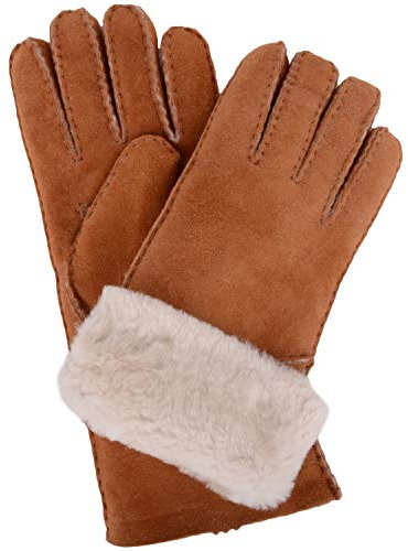 Snugrugs Damen-Luxus-Lammfell Handschuhe mit Falten Stulpe. Tan. Größe - Extra groß