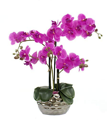 DECOLINE Kunstpflanze Orchidee XL mit Keramiktopf - ca. 53cm hoch lila Blüte - Silber Topf