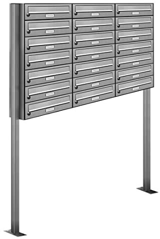 AL Briefkastensysteme 21er V2A Edelstahl Stand Briefkasten rostfrei als 21 Fach Briefkastenanlage Freistehend DIN A4 in Postkasten Design modern