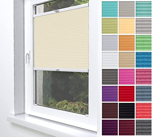 Home-Vision® Premium Plissee Faltrollo ohne Bohren zum Kleben Innenrahmen Blickdicht Sonnenschutz Jalousie für Fenster & Tür (Creme,B70cm x H100cm)
